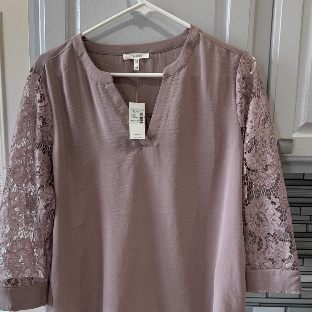 Maurices Dusty Pink Lace Sleeve Blouse